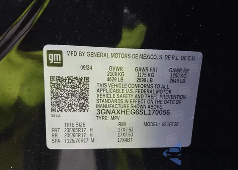 2025 Chevrolet Equinox Fwd Lt из США, поврежденный, VIN 3GNAXHEG6SL170056